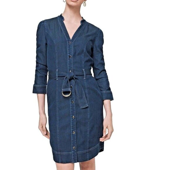 White House Black Market Womens 4 Denim Button Closure Dress cowgirl western - Picture 1 of 14